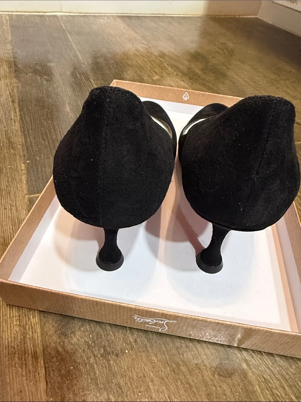 Christian Louboutin STELLA 70 Suede Pumps Flared Stiletto Heel Shoes Black - Picture 8 of 10